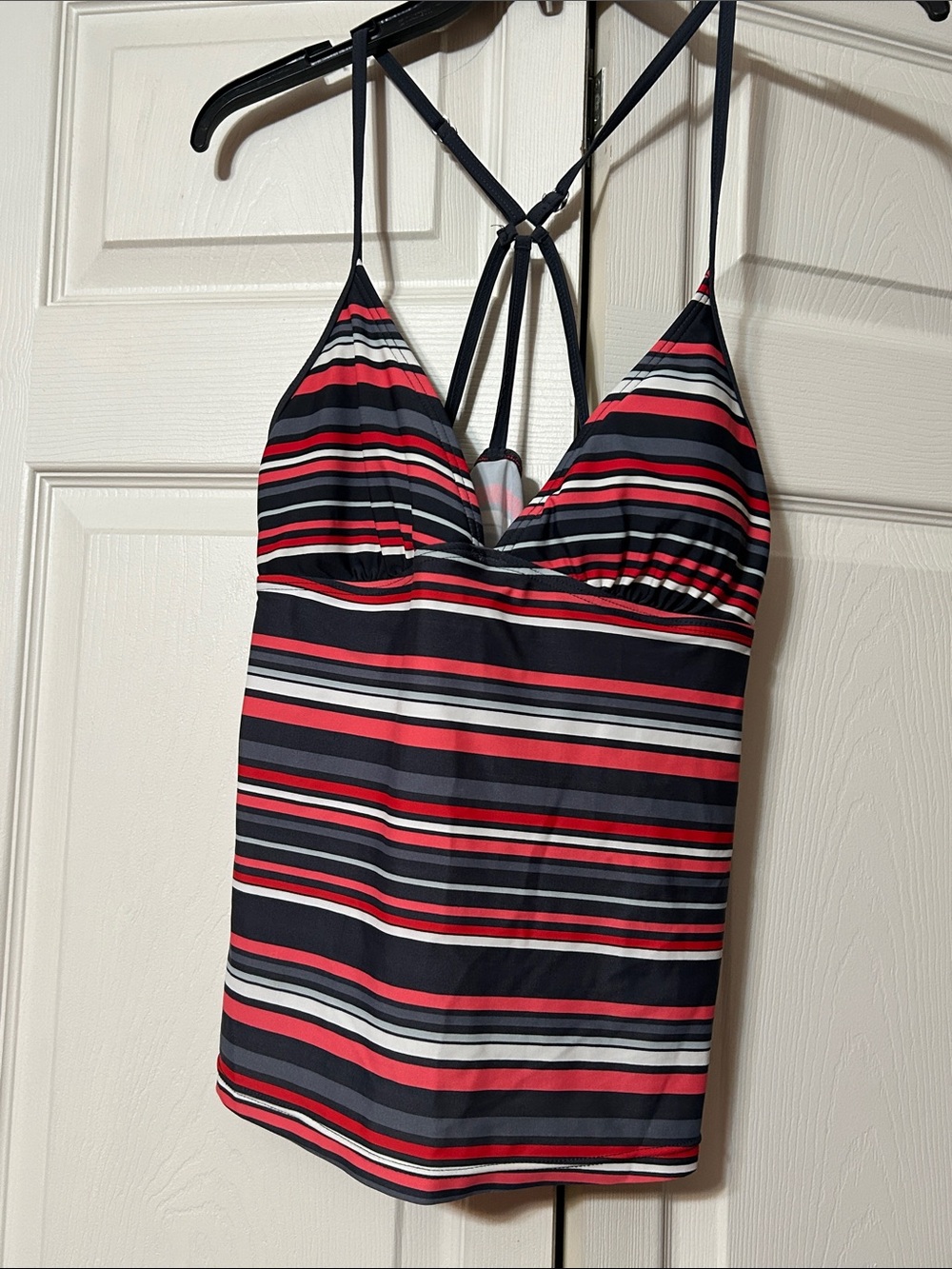Mossimo Large - Striped Black, Gray, Red & White Tankini Top